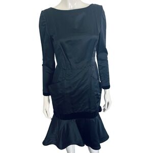 VTG Bill Blass Black Velvet Detailed Cocktail Dress 🎀 Made in USA | Peplum Hem
